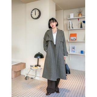Flap-trim Long Coat With Sash