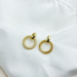 Acrylic Hoop Dangle Earring 1 Pair - 925 Silver Stud Earring - Gold & Beige - One Size