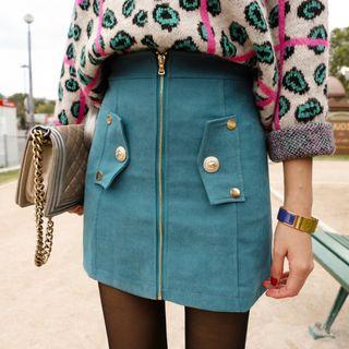 Front Zip Mini A-line Skirt