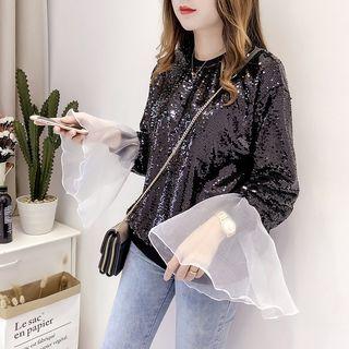 Mesh Panel Sequined Pullover
