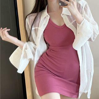 Short-sleeve Plain Dress / Long-sleeve Plain Top