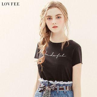 Short-sleeve Lettering Loose-fit Crewneck Plain Slim T-shirt