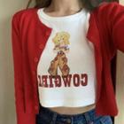 Short-sleeve Angel Print T-shirt / Cardigan