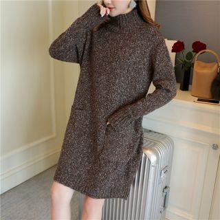 Mock Neck Melange Long Sleeve Knit Dress