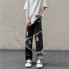 Frayed Washed Loose Fit Jeans