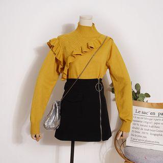 Mock Neck Ruffle Sweater