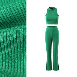 Set: Mock-neck Tank Top + High Waist Bootcut Pants