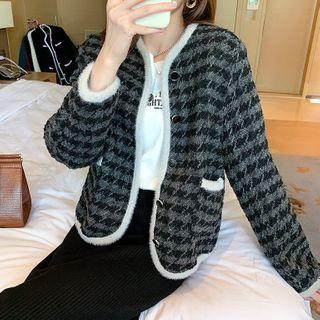 Houndstooth Button Jacket Black - One Size