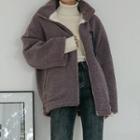 Color-block Stand-collar Fleece Zip Jacket