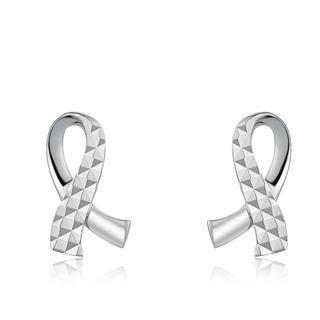 14k White Gold Dainty Ribbon Diamond-cut Earrings