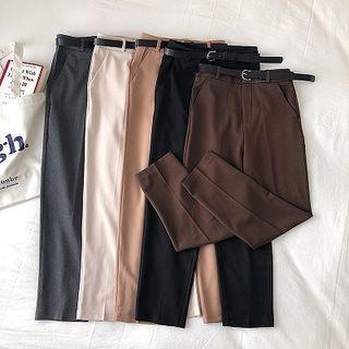 Plain High-waist Cropped Harem Pants With Belt