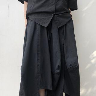 High-waist Asymmetric Loose Fit Skirt Black - One Size