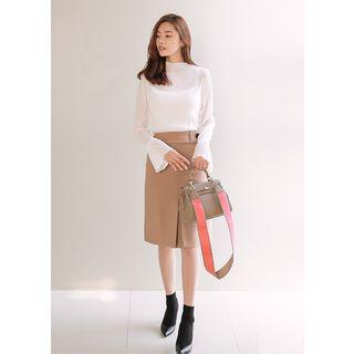 Mock-neck Frill-cuff Sheer Top