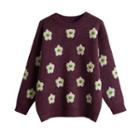 Round Neck Floral Jacquard Sweater