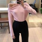 Long-sleeve Cold Shoulder Top Pink - One Size