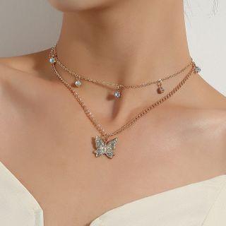 Butterfly Pendant Layered Necklace
