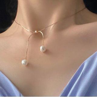 Faux Pearl Pendant Choker 0659a - White Faux Pearl - Silver - One Size