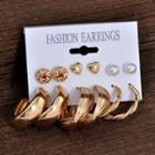 Set Of 6 Pairs: Stud Earring + Hoop Earring Set Of 6 Pairs - Stud Earring & Hoop Earring - Gold - One Size