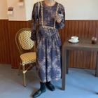 Puff-sleeve Floral Print Maxi A-line Dress