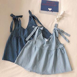 Striped V-neck Lace-up Strap Top