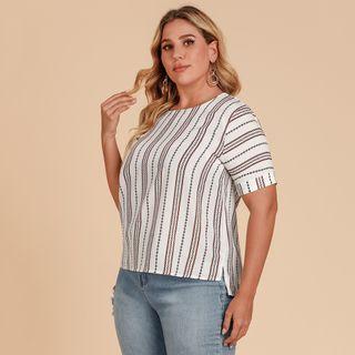 Short Sleeve Striped Printed Top