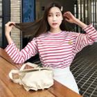 Smile Embroidered Stripe T-shirt