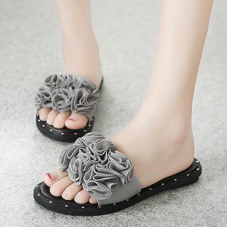 Faux-leather Flower Accent Slide Sandals