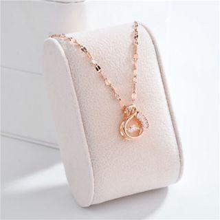 Swan Rhinestone Pendant Stainless Steel Necklace Rose Gold - One Size