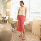 Band-waist Asymmetric-hem Linen Blend Skirt