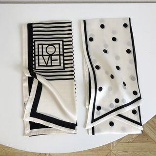 Dotted/ Lettering Striped Silk Narrow Scarf