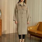 Buttoned Long Coat Coffee Gray - One Size