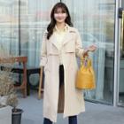 Tab-sleeve Snap-button Trench Coat With Sash