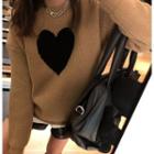 Heart Pattern Sweater Khaki - One Size