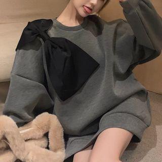 Bow-accent Sweatshirt Gray - One Size