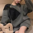 Bow-accent Sweatshirt Gray - One Size