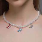 Alloy Butterfly Faux Pearl Necklace 01 - 7744 - White - One Size