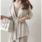 Open-front Linen Blend Cardigan With Sash