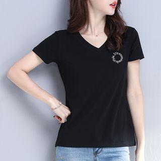 Logo Print V-neck Short Sleeve T-shirt