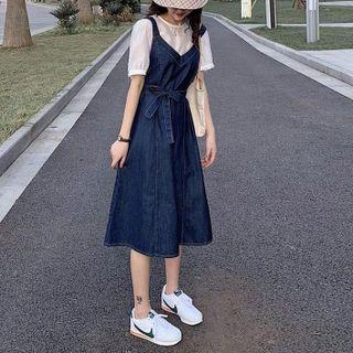 Short-sleeve Blouse / Denim Jumper Dress