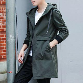 Stand Collar Zip Hooded Coat