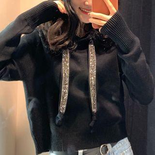 Glitter Drawstring Knit Hoodie