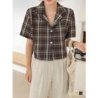 Open-placket Cropped Plaid Shirt