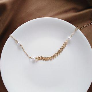 Faux Pearl Alloy Leaf Bracelet 1 Pc - Bracelet - One Size