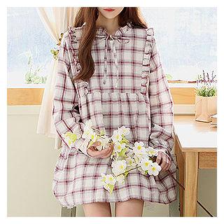 Frilled-detail Checked Dress
