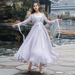 Traditional Chinese Long-sleeve Embroidered Maxi Dress