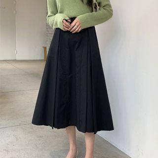 Pintuck-trim A-line Long Skirt Black - One Size