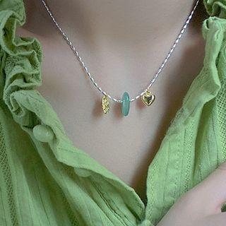 Heart Faux Gemstone Pendant Sterling Silver Necklace Silver - One Size