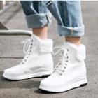 Lace-up Furry Hidden Wedge Short Boots