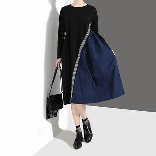 Long-sleeve Midi Pullover Dress Brown - One Size