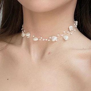 Heart Acrylic Fishing Line Choker White - One Size